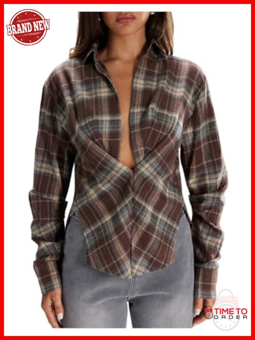 Plaid Button Down Shirt Long Sleeve Blouse Top